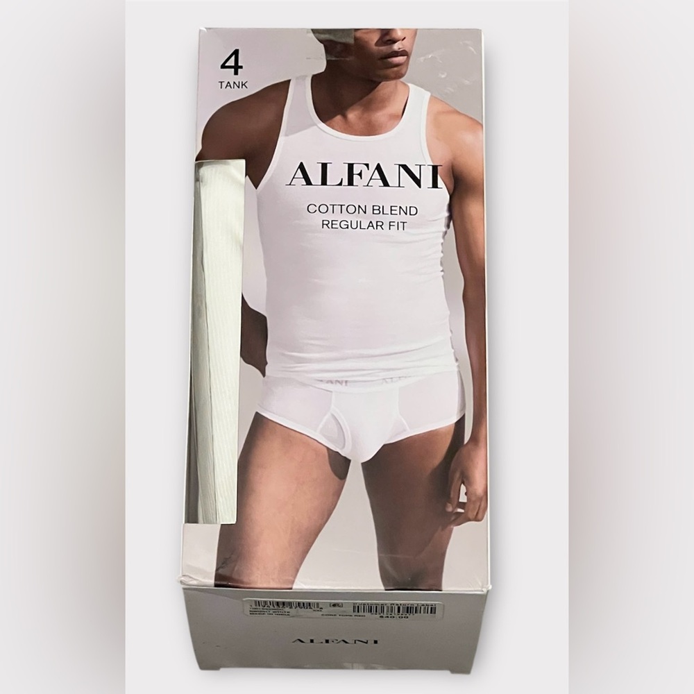 Alfani Men's 4-Pk Regular-Fit Ribbed White Tank Undershirts S